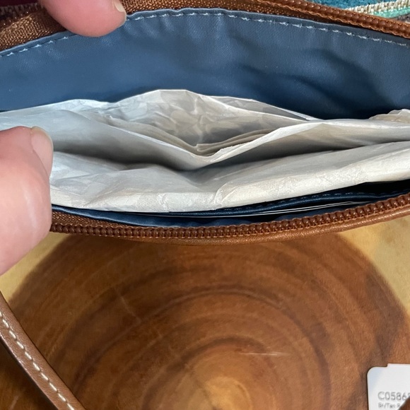 Vintage Coach Signature Y2K Denim Patchwork and Brown Leather Wristlet NWOT - Picture 9 of 11